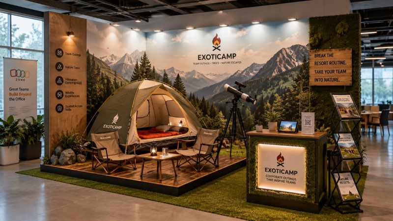 Exoticamp booth concept inside an office space
